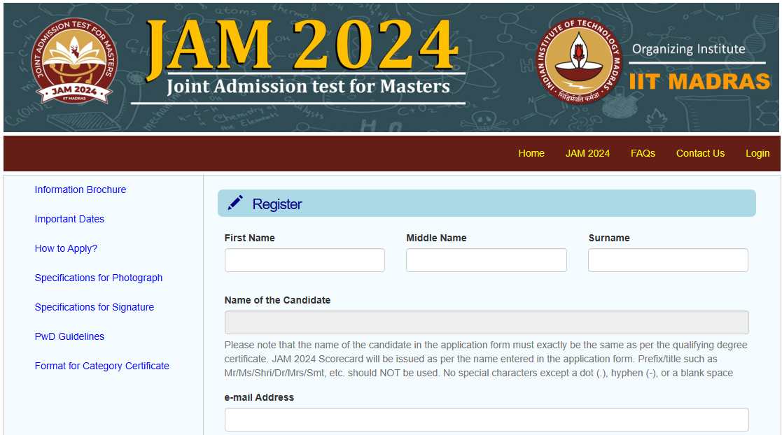 jam.iitm.ac.in 2024 Application Form (Link) ऑनलाइन फॉर्म Registration